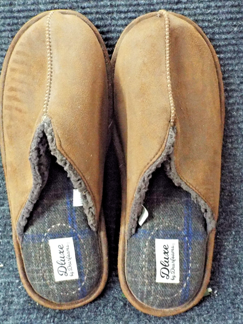 Men's Dluxe Dearfoam Slippers Faux Leather Brown Size Medium 9-10